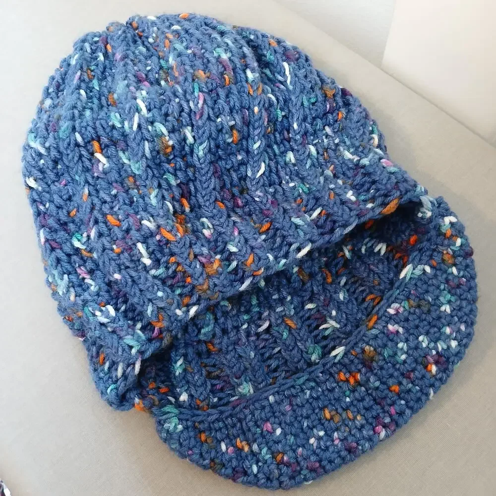 Navy Speckle Slouchy with a Brim OSFM premade newsboy slouch hat boho cottage